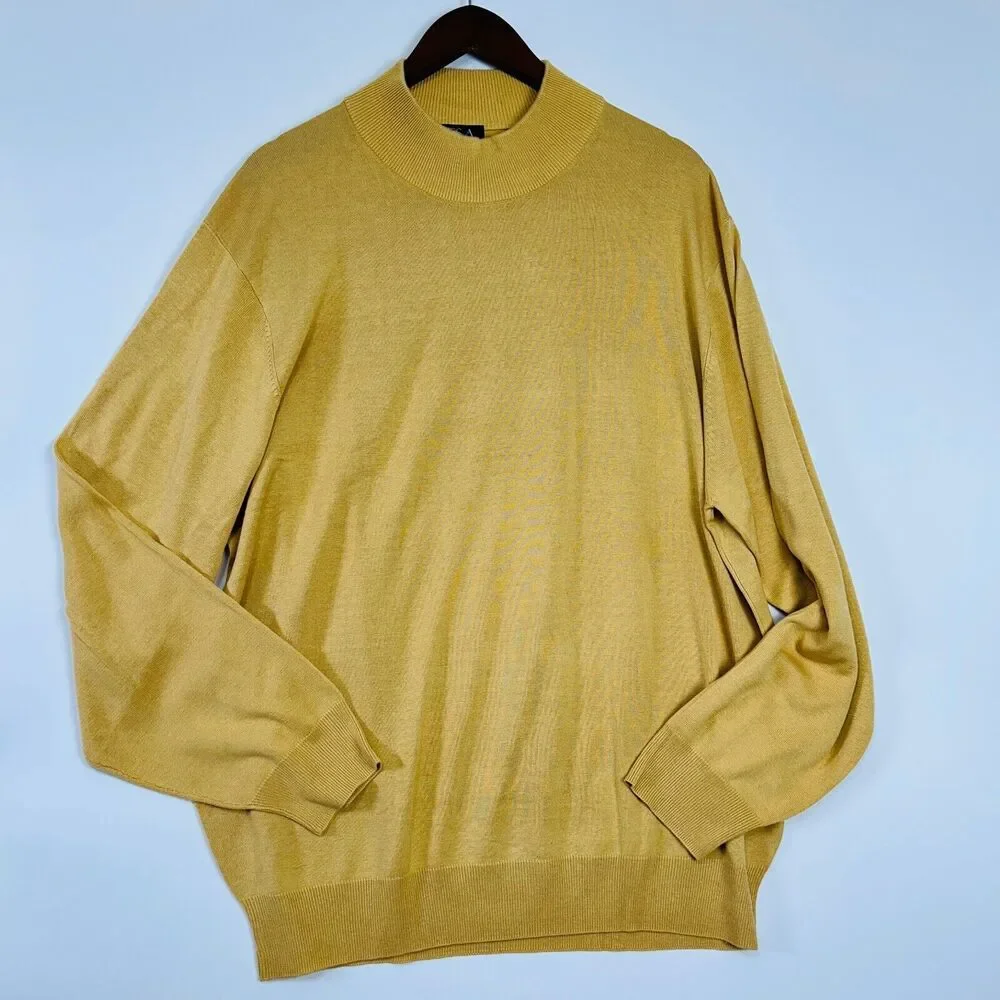 Jos A Bank Silk Sweater Size XXL Mock Neck Yellow‎ Gold Vintage Business - Picture 2 of 13